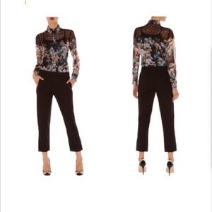 KAREN MILLEN Black Silk & Lace Shirt Size Us 8 Uk 12 New $ 199.00